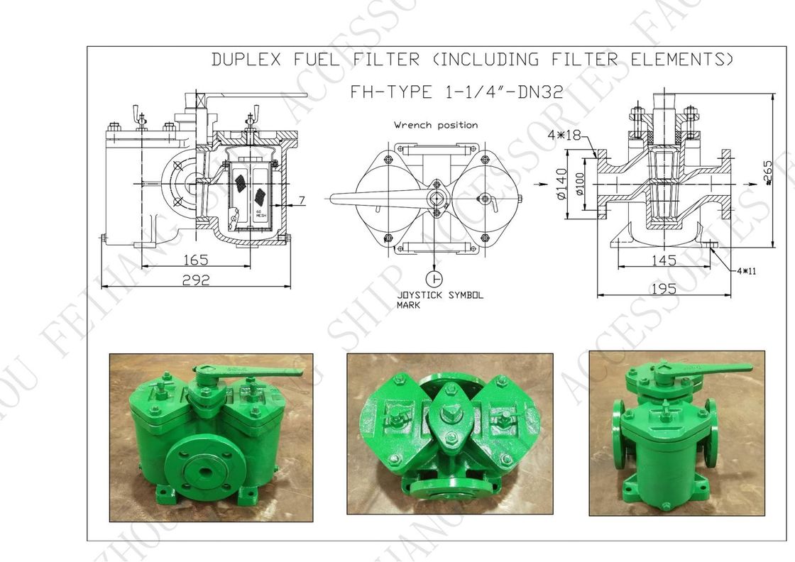 Cast Iron Flanged Duplex Oil Filter AS32 Cb/T425 연료 전송 펌프용 Cast Iron 몸체에는 스테인리스 스틸이 포함되어 있습니다