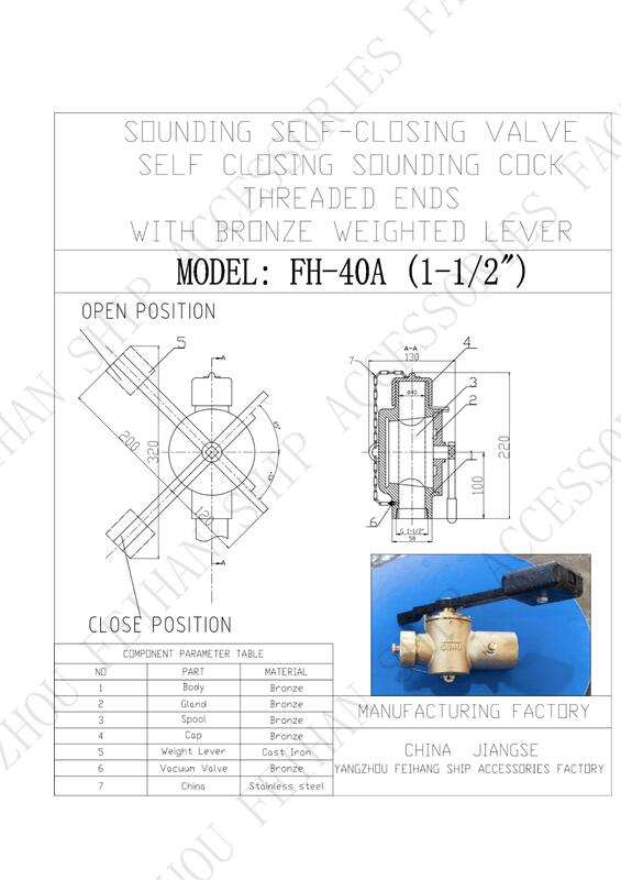 FH-40A CB/T3778 청동 자동 폐쇄 수심 측정기, BSP 내부 나사 끝단 및 360° 회전 로드 포함.
